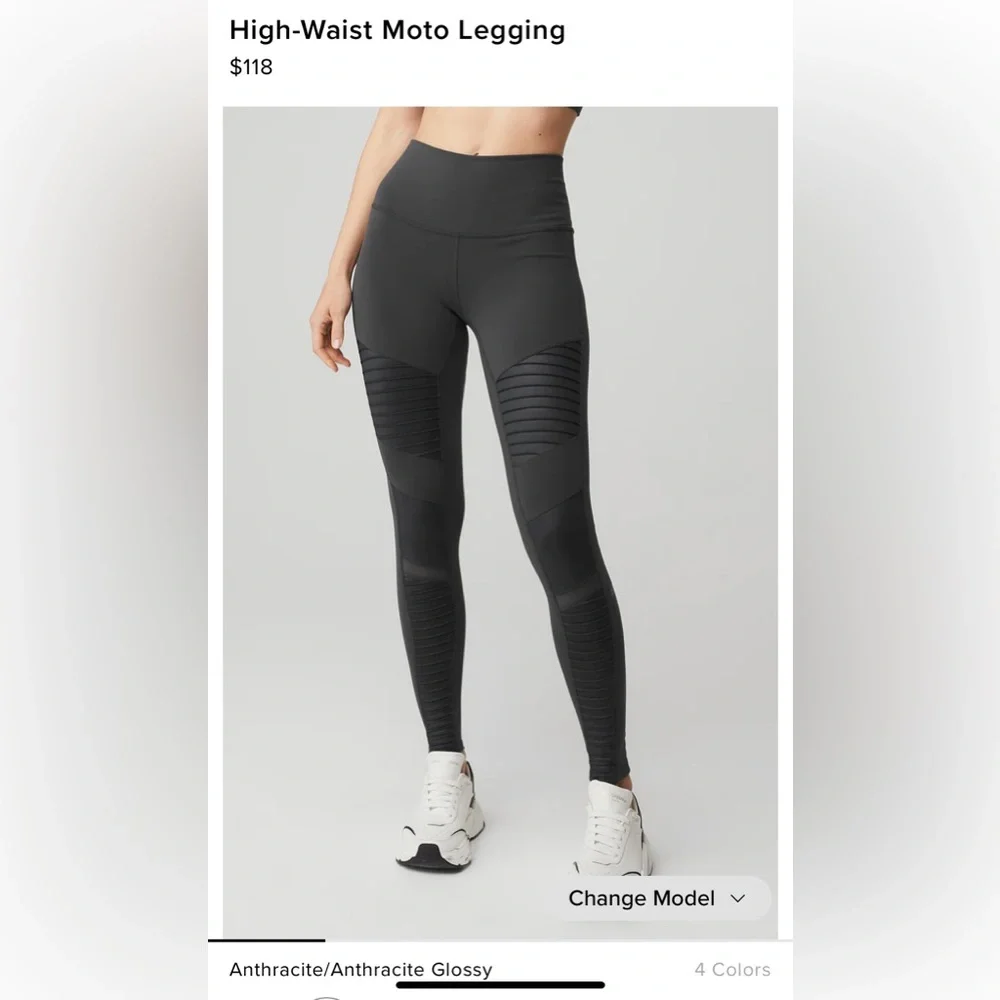 ALO YOGA High Waist Moto Leggings (S) Anthracite: Dark Gray. - Picture 1 of 8